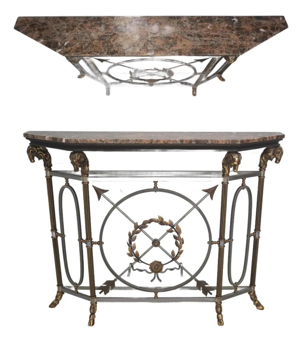 French Empire Style Console Table with Marble Top and Steel Base (1 of 10)