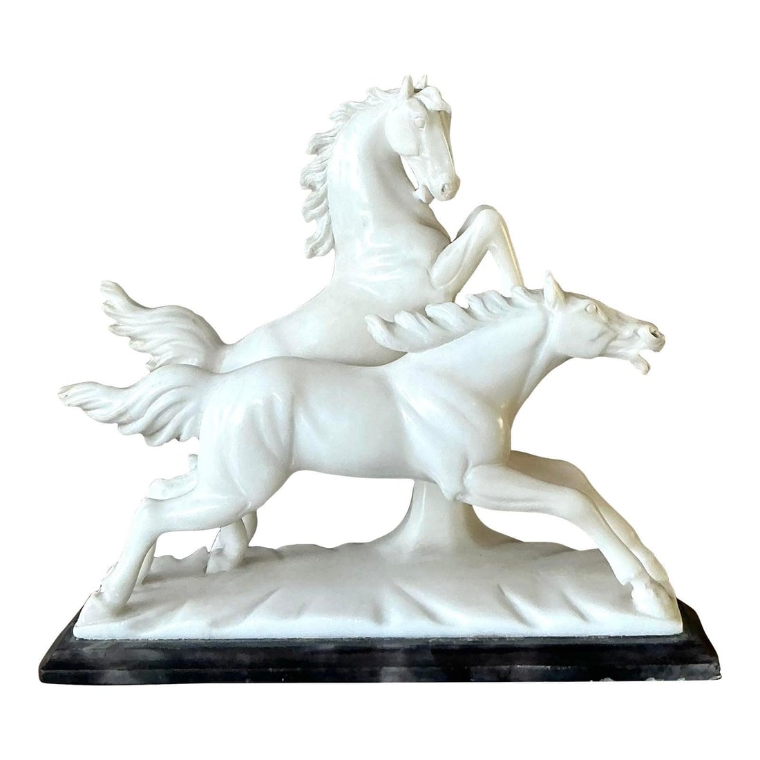 Italian White Stone Sculpture With Two Horses On Marble Base (1 of 10)