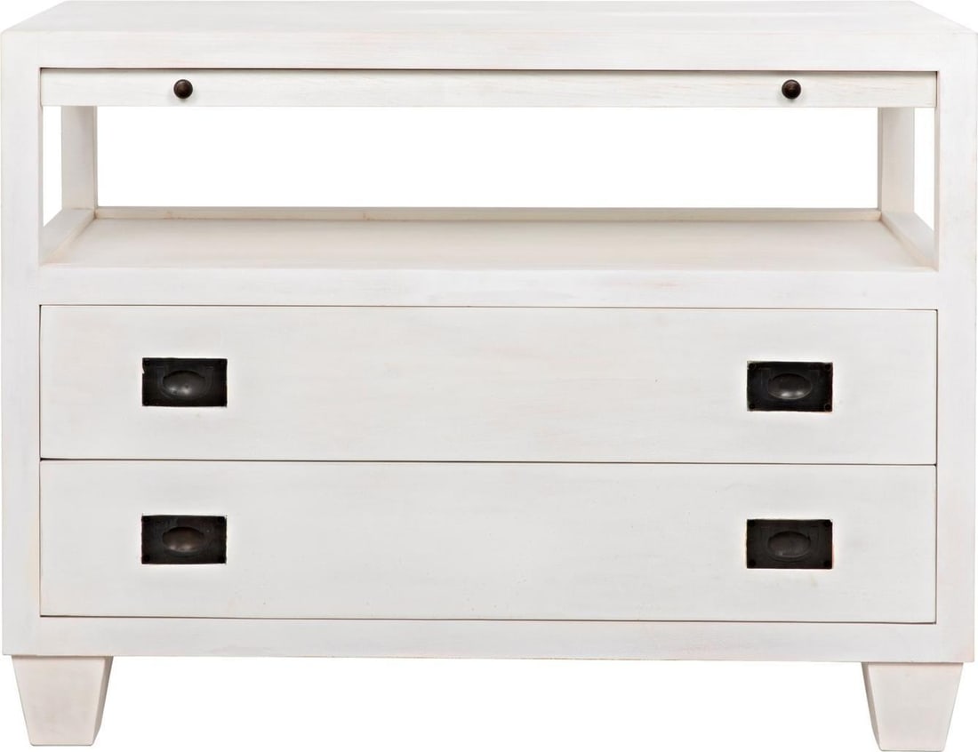 Noir White Wash 2-Drawer Mahogany Side Table with Brass Pulls (1 of 1)
