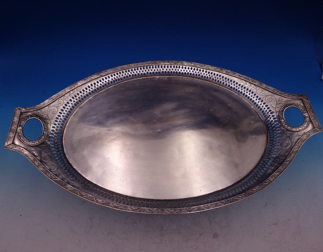 Russian 84 Silver Tea Tray by A. Yashinkov with Oak Leaves and Acorns: Russian 84 Silver Tea Tray by A. Yashinkov with Oak Leaves and Acorns Experience the elegance of this exquisite Russian 84 silver tea tray, crafted in St. Petersburg between 1795 and 1826, with a poss