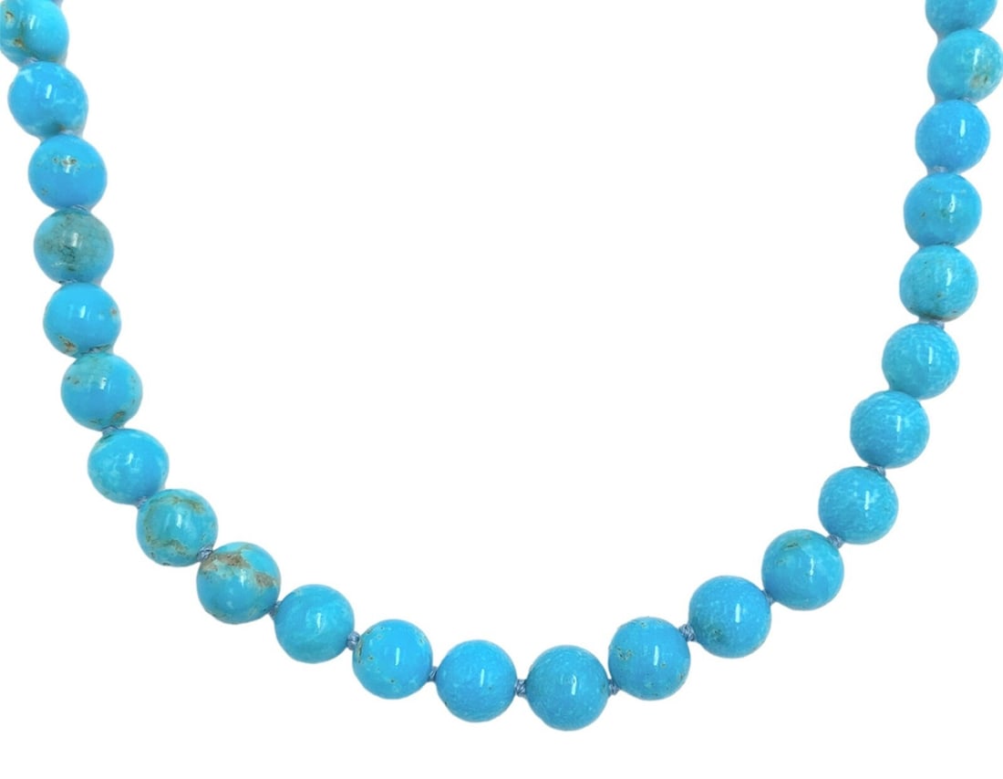 8mm Ithaca Peak Blue Turquoise Beaded Necklace with 14k White Gold Clasp (1 of 8)
