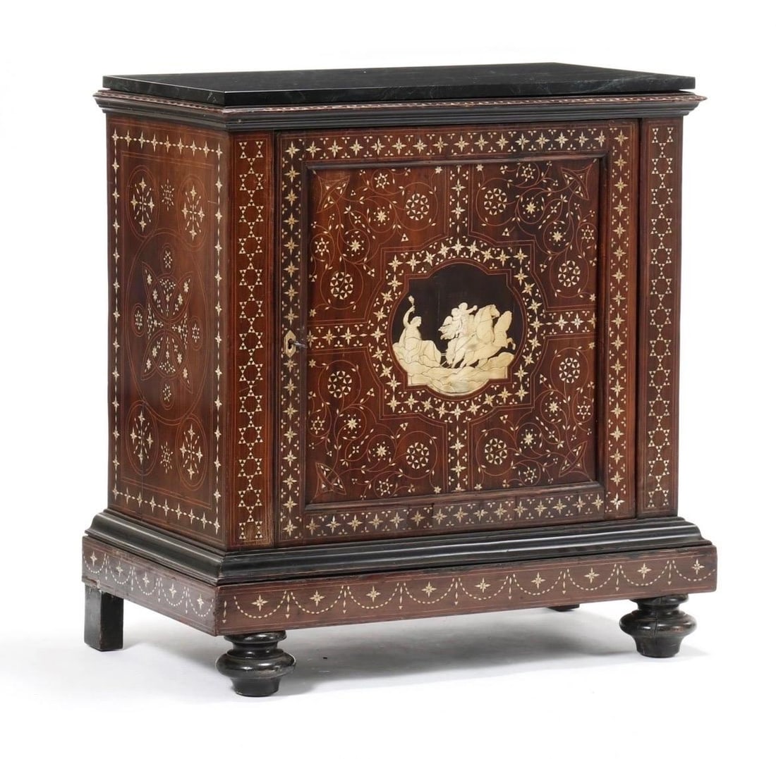 19th Century Italian Rosewood Cabinet with Bone Inlay and Marble Top (1 of 12)
