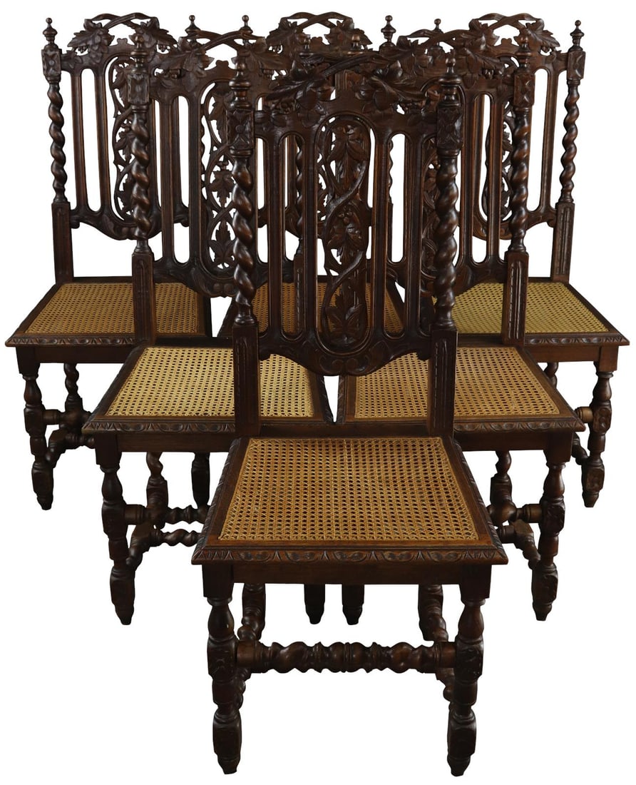 Set of Rustic French Renaissance Oak Dining Chairs 1880 Burnt Umber (1 of 8)