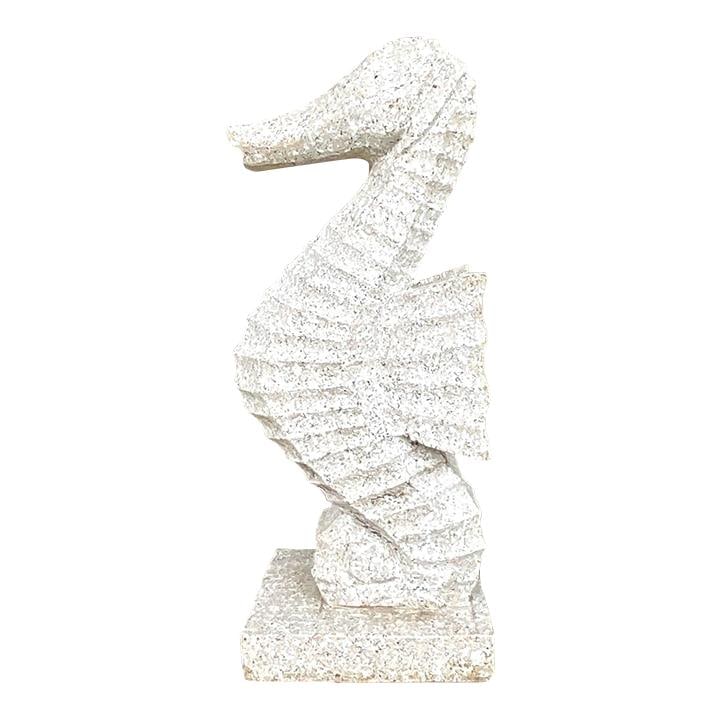 Vintage Coastal Hand-Carved Stone Seahorse Statue 30" Ecru Decor: Vintage Coastal Hand-Carved Stone Seahorse Statue 30" Ecru Decor Enhance your home decor with this Vintage Coastal Carved Stone Seahorse Statue. Hand-carved with intricate detailing, this statue featu