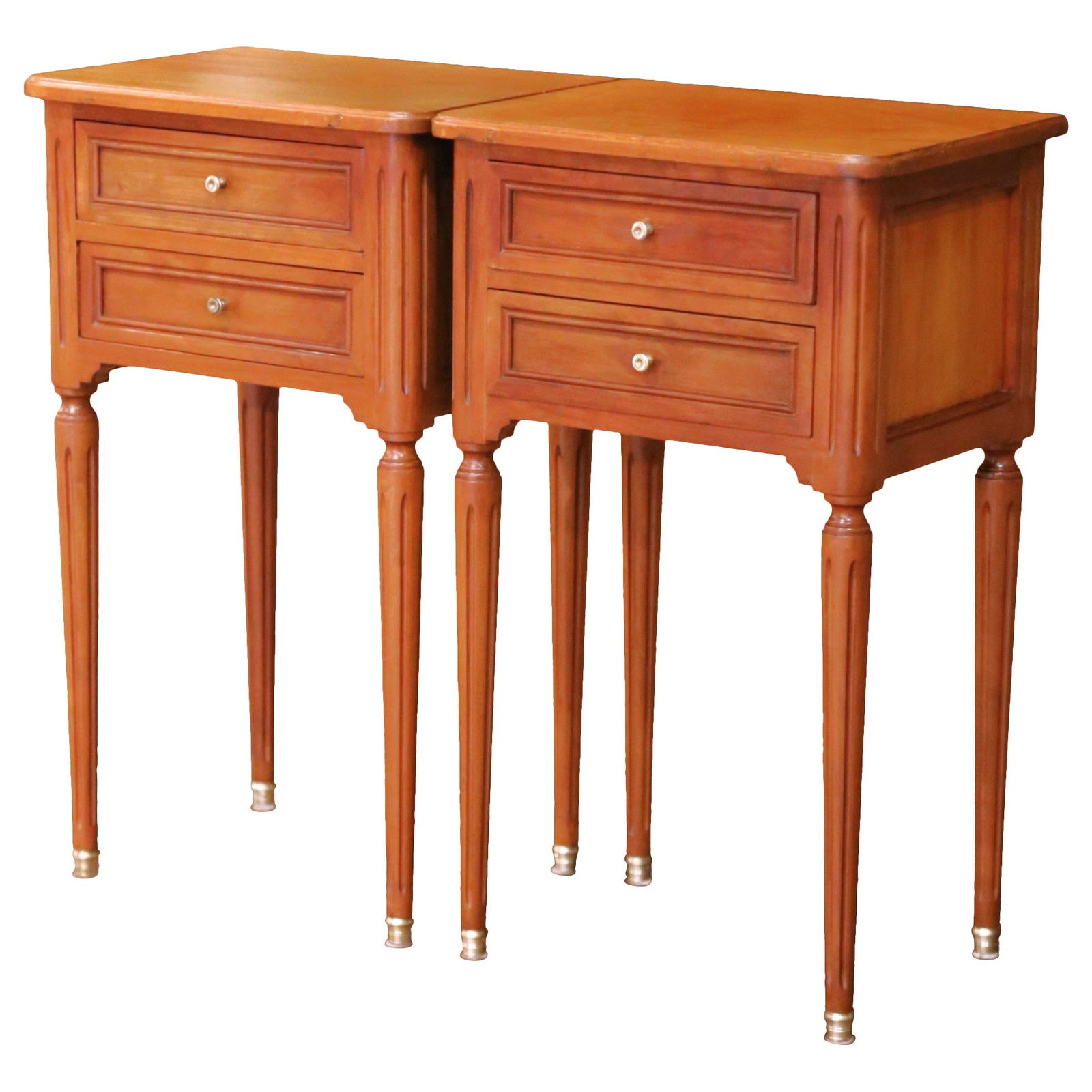 Set of 2 French Louis XVI Style Walnut Nightstands with Drawers Circa 1980 (1 of 15)