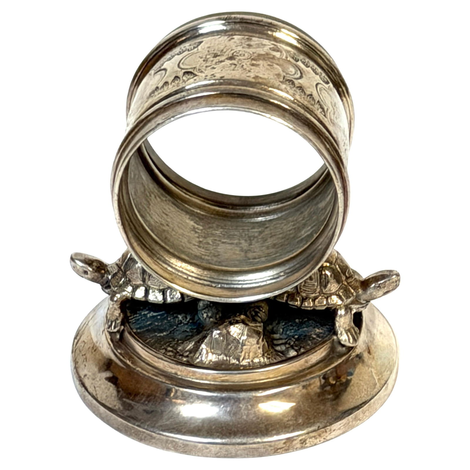 Aesthetic Movement Napkin Ring with Twin Turtle Motif by Meriden Silver Plate Co. (1 of 10)