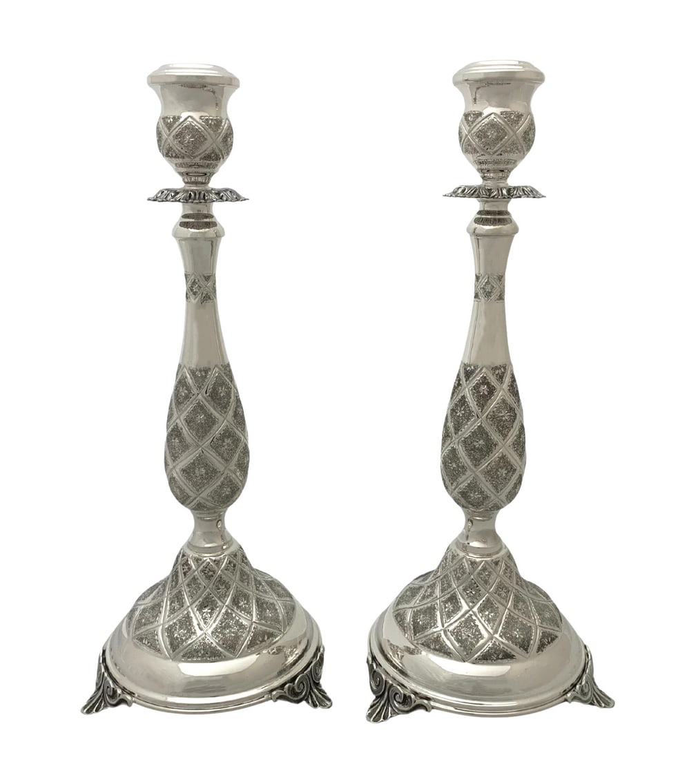 Handmade 925 Sterling Silver Ornate Round Candlesticks Diamond Cut 16 Inches (1 of 3)