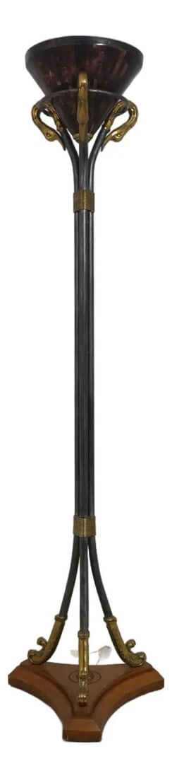 Swan Arm Torchiere Floor Lamp with Brass and Iron Accents (1 of 10)