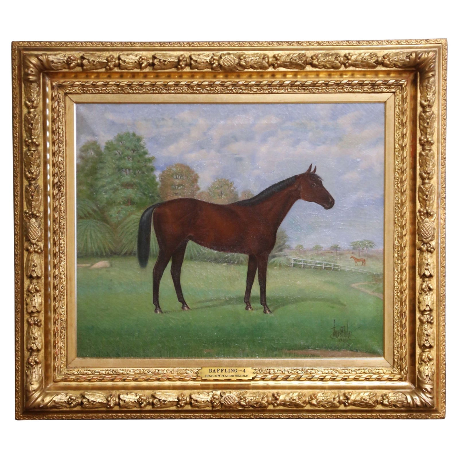 Thomas Toher 1925 Gilt Framed Oil Painting of Racehorse Baffling - 4 (1 of 11)