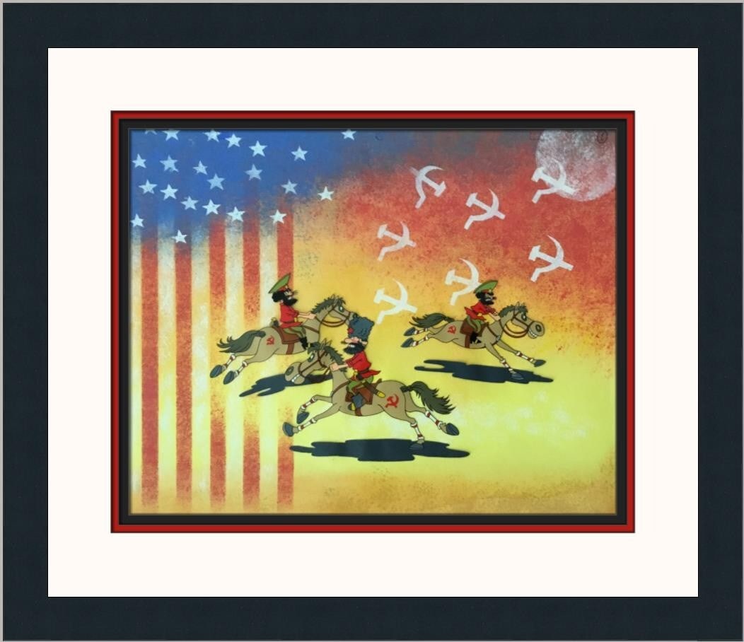 USA USSR Parody Hand Painted Animation Cel Framed by Laurien Productions: USA USSR Parody Hand Painted Animation Cel Framed by Laurien Productions This unique hand-painted animation production cel from Laurien Productions captures the essence of the USA/USSR parody featurin