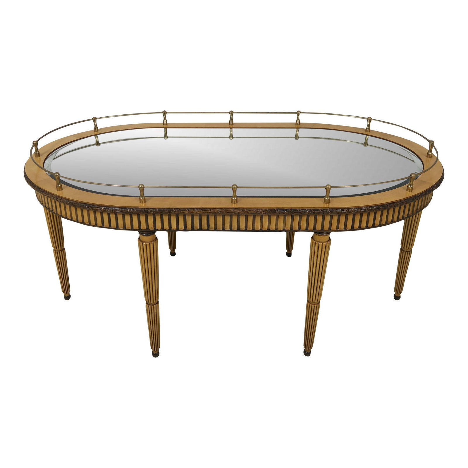 Ej Victor Louis XVI Coffee Table Satinwood Beveled Glass Brass Accents (1 of 9)