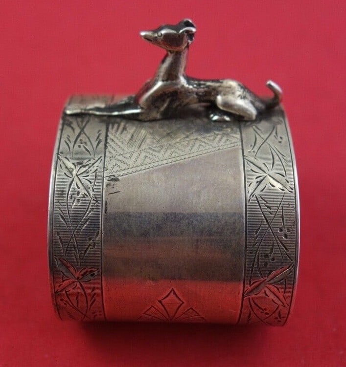 Gorham Hound Pattern Sterling Silver Napkin Ring Monogrammed 2.5 x 1.75 (1 of 2)