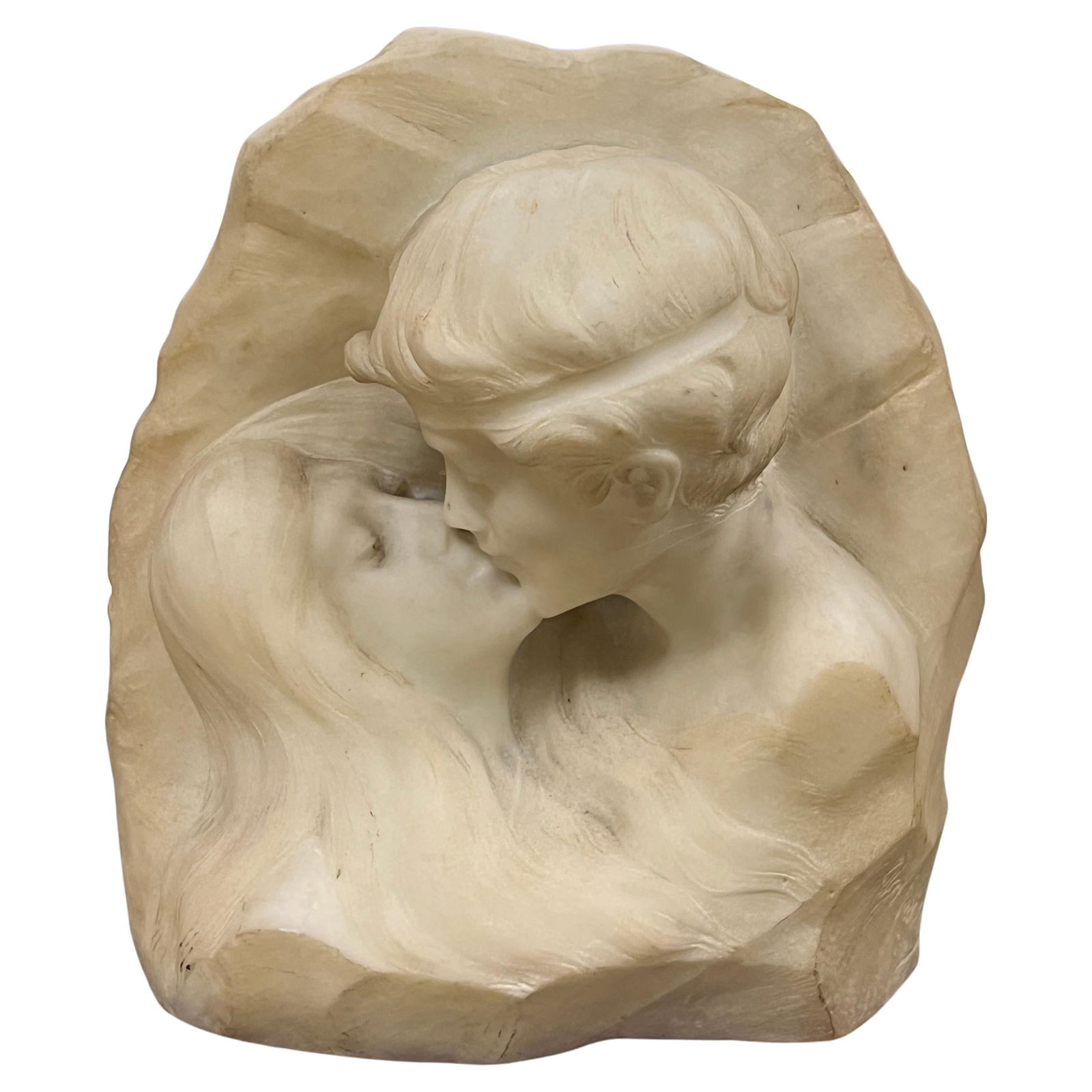 Hand-Carved Marble Figure The Kiss by Ugo Passani Italy 1900: Hand-Carved Marble Figure The Kiss by Ugo Passani Italy 1900 This is an early 20th-century marble sculpture titled "The Kiss" by Italian sculptor Ugo Passani. Expertly hand-carved from marble, this wo