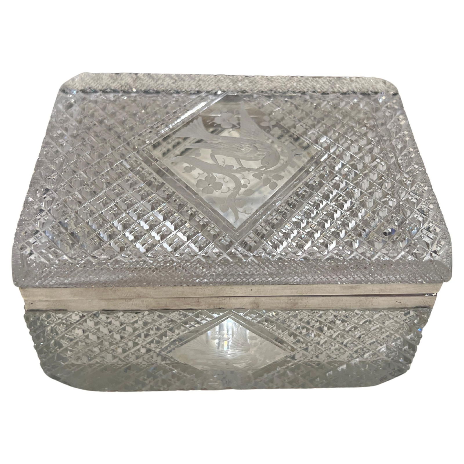 Hawkes Cut Crystal Sterling Silver Bird Motif Box 20th Century (1 of 11)