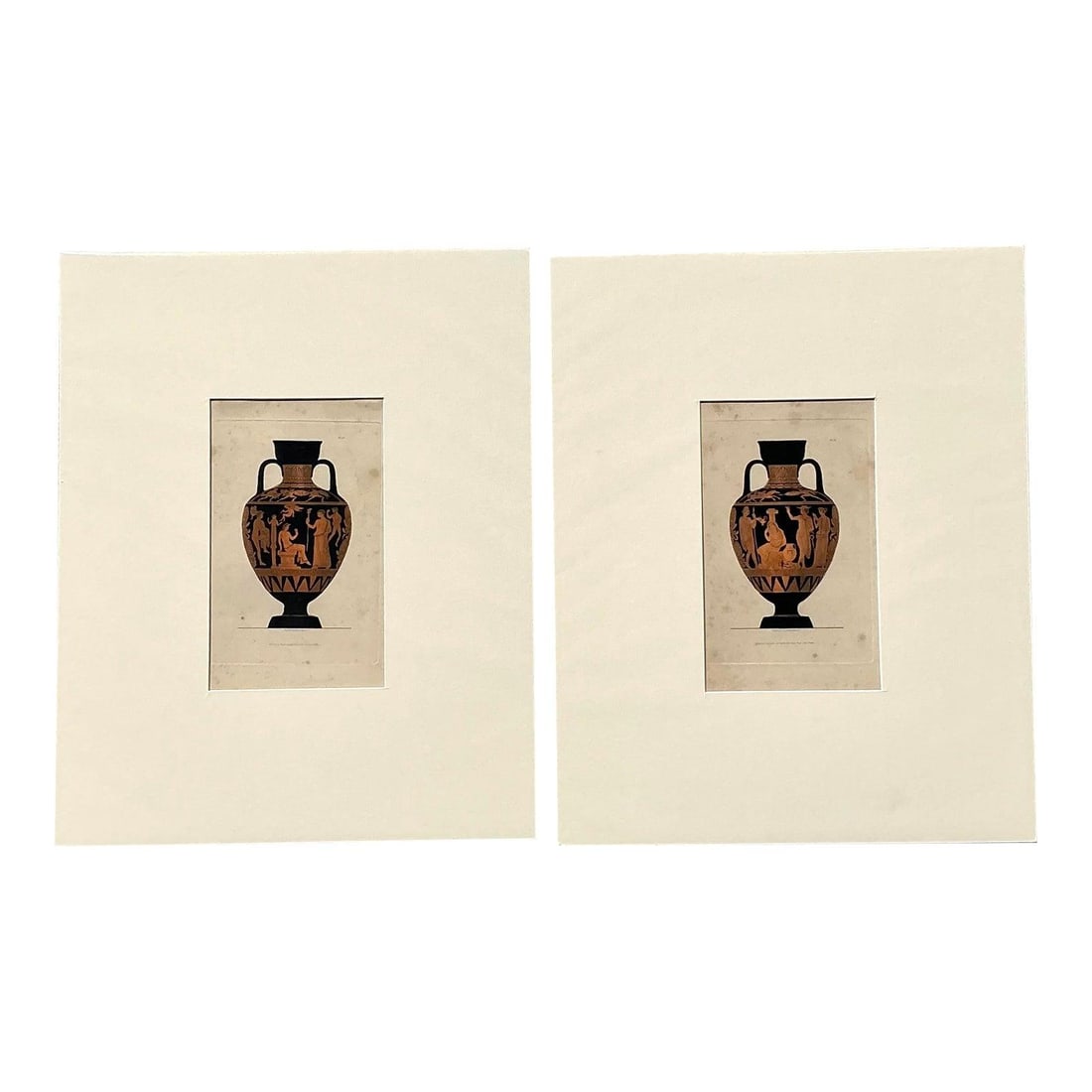 Pair of Classical Greek Vase Study Art Prints in Red-Figure Style Set of 2: Pair of Classical Greek Vase Study Art Prints in Red-Figure Style Set of 2 This set of two vintage prints features original illustrations of Greek urns, including amphora and crater forms, depicted in
