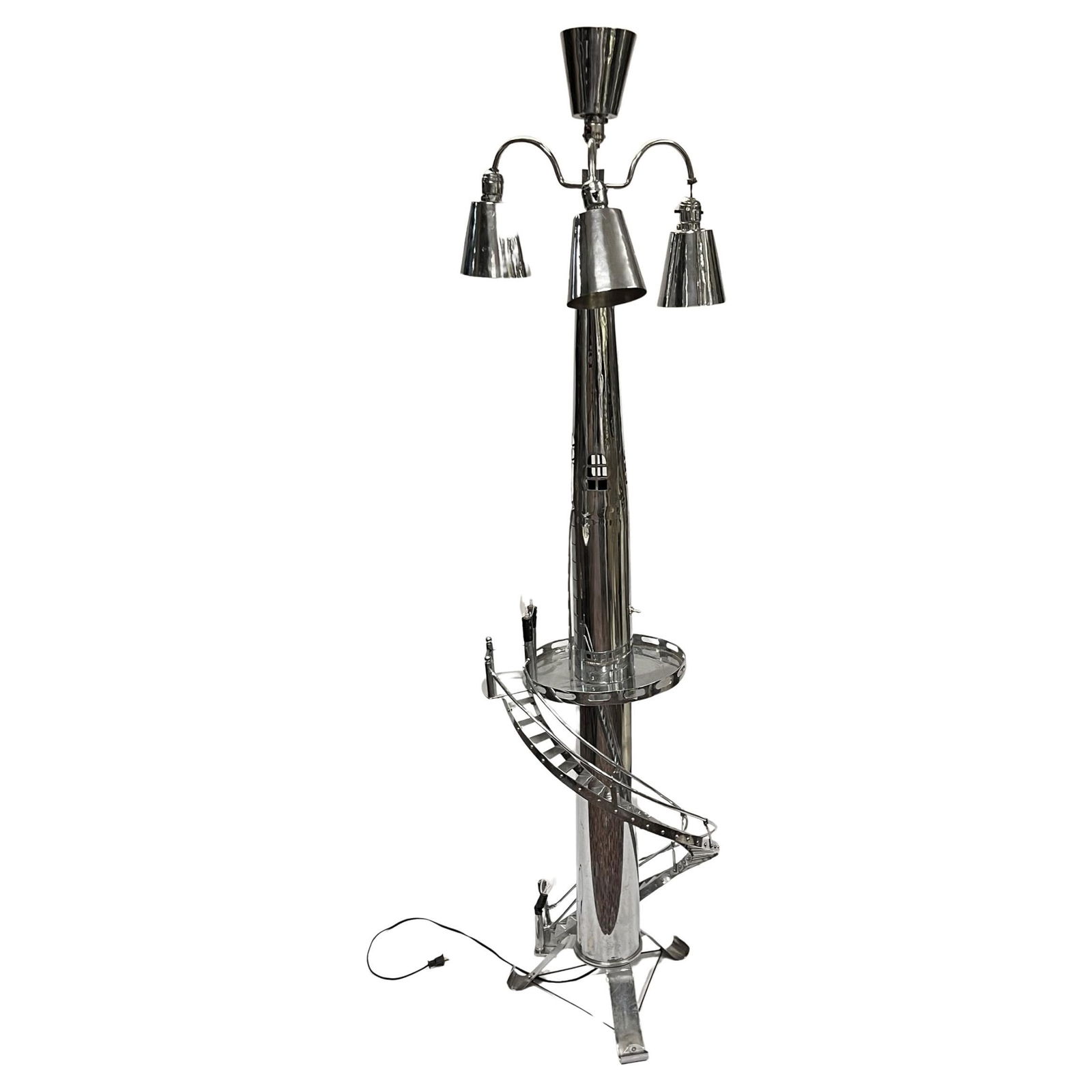 Tower Shape Chrome Plated Floor Lamp Mid-20th Century with Spiral Staircase Design (1 of 18)