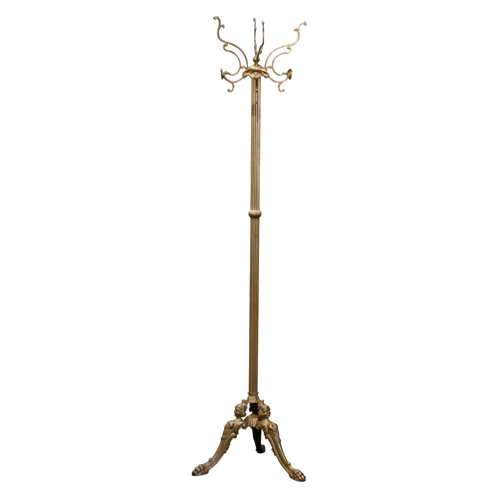 Antique French Art Deco Gilt Brass Swivel Four-Hook Hall Tree (1 of 7)