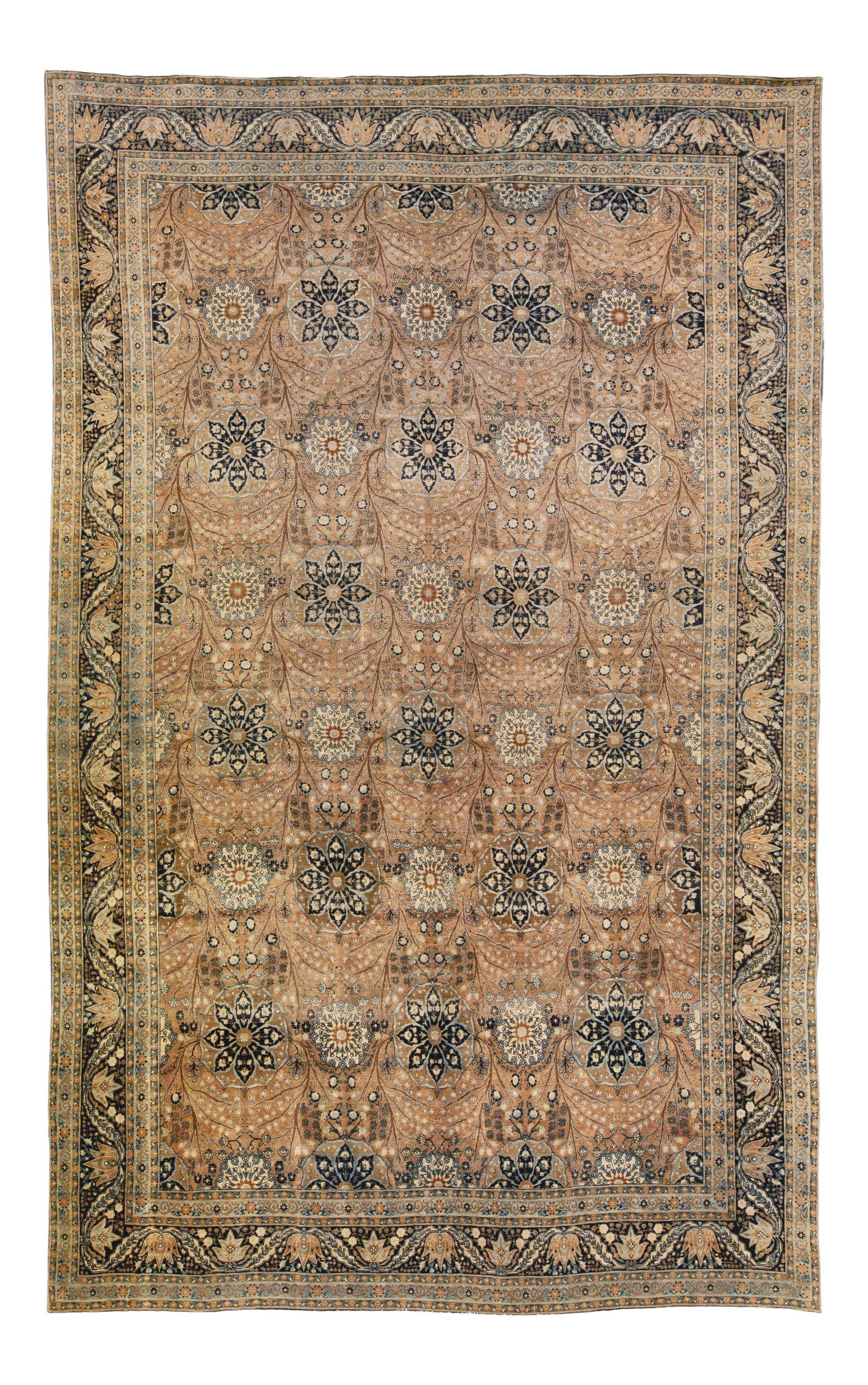 Antique Tabriz Wool Rug Beige Blue Floral Design 12'5" x 19'9" (1 of 10)