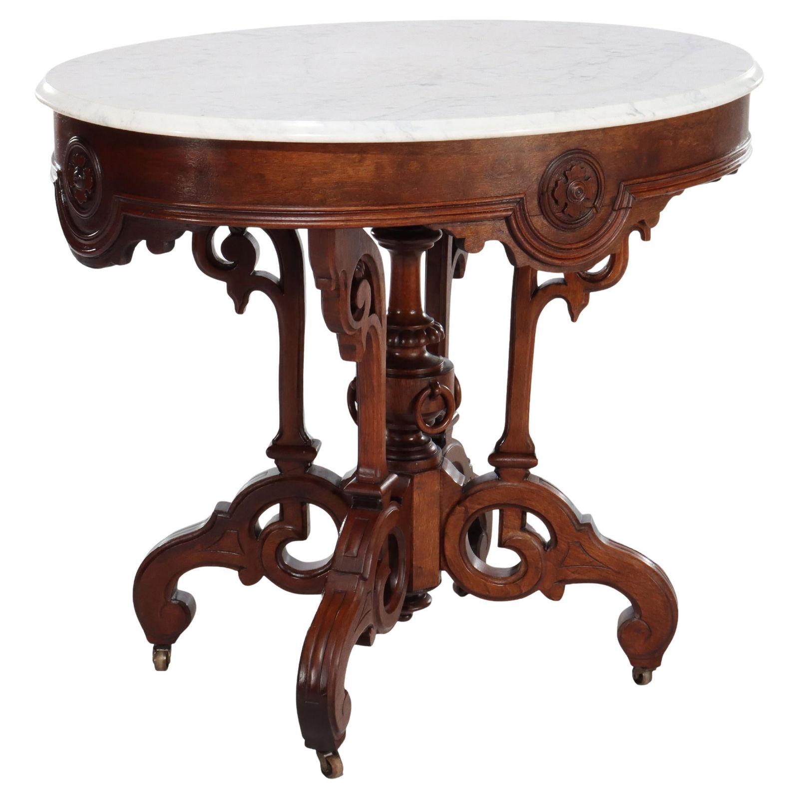 Antique Brooks Renaissance Revival Parlor Table Marble Walnut Rosewood c1890 (1 of 12)