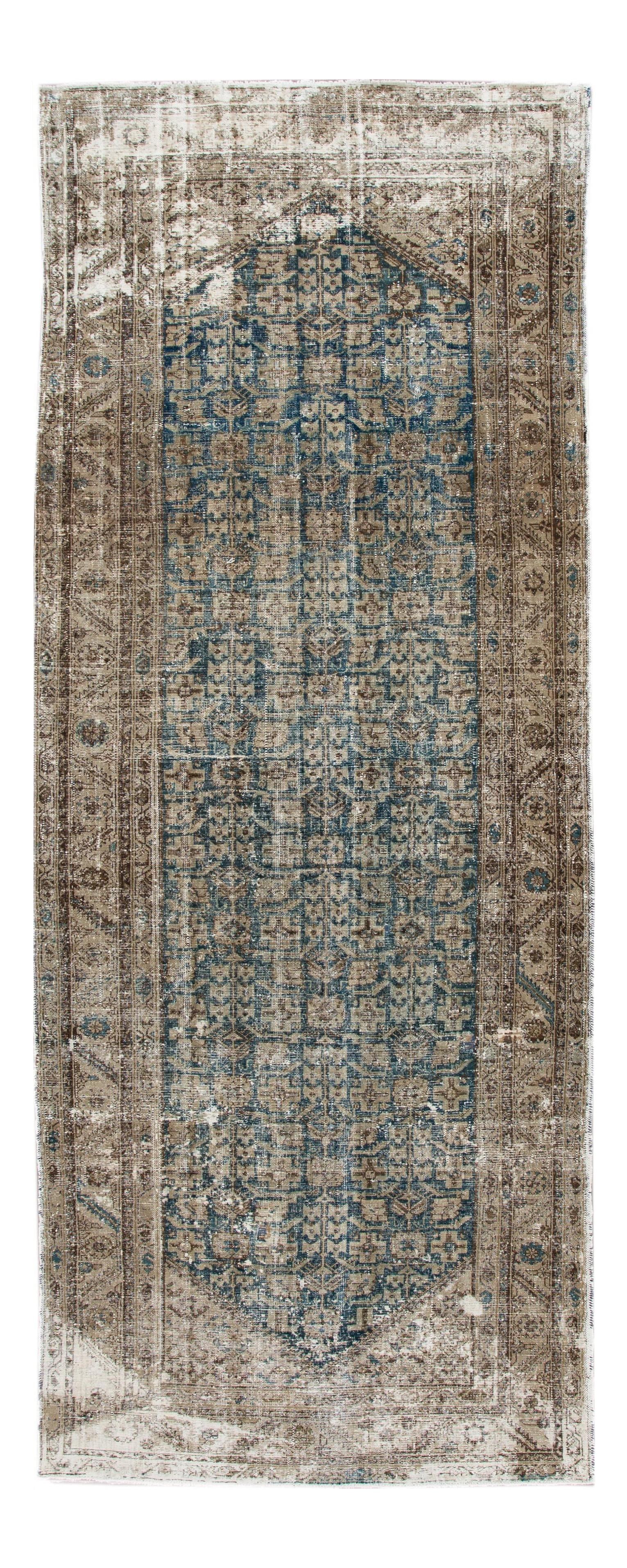 Vintage Hand-Knotted Malayer Wool Runner 5'2 x 13'2 Geometric Design: Vintage Hand-Knotted Malayer Wool Runner 5'2 x 13'2 Geometric Design Enhance your living space with this Beautiful Vintage Distressed Malayer Wool Runner. This exquisite hand-knotted wool rug features