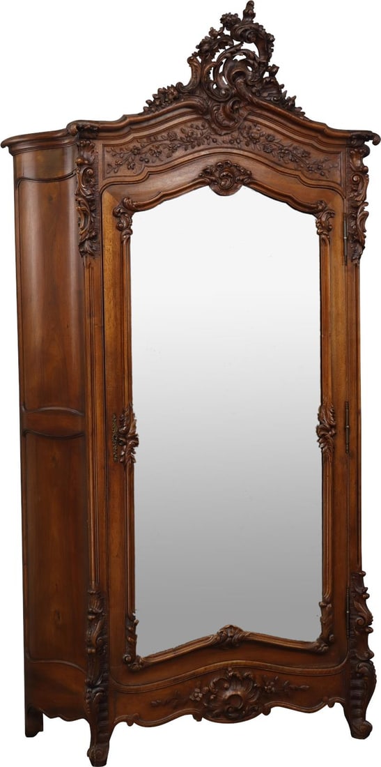 Antique Louis XV Style Walnut Armoire 99.5H 57.25W 21.75D (1 of 9)