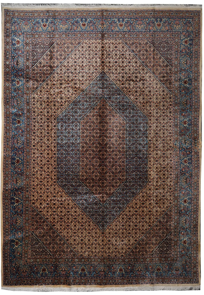 Persian Birjand Hand-Knotted Wool Rug 113 x 152 in 1970s Beige Blue Rust (1 of 13)