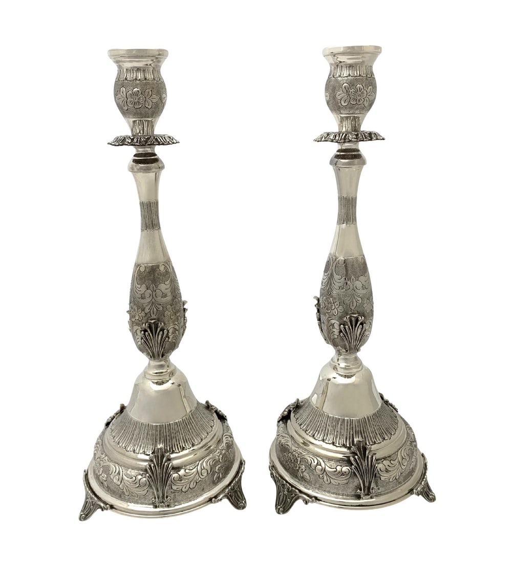 Elegant Handmade 925 Sterling Silver Leaf Applique Candlesticks 16.5" (1 of 3)