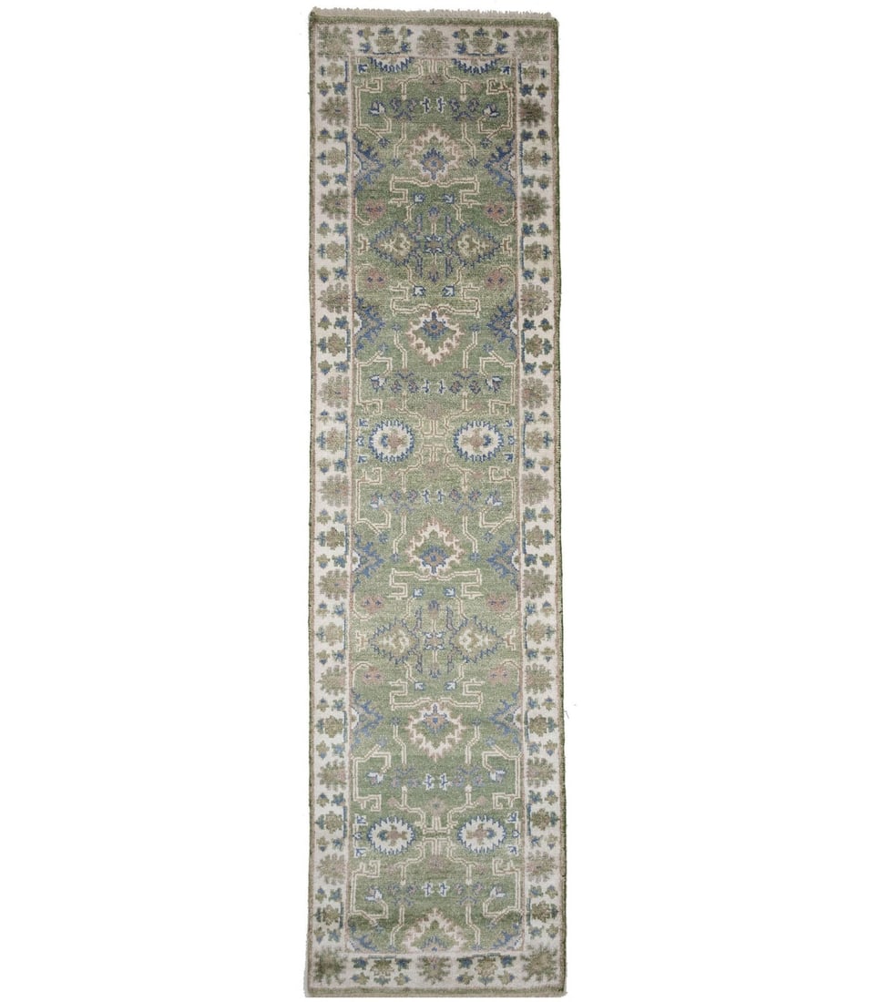 Handmade Floral Wool Oushak Runner Rug 2'6 x 9'10 ft Eco Friendly: Handmade Floral Wool Oushak Runner Rug 2'6 x 9'10 ft Eco Friendly Enhance your space with this Handmade Muted Wool Oushak Oriental Runner Rug, measuring 2'6" x 9'10". Featuring a beautiful floral patt