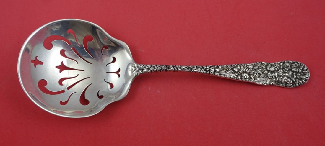 Stieff Chrysanthemum Sterling Silver Serving Spoon 8 3/4" Ovoid Design (1 of 2)