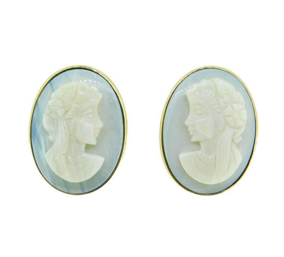 Vintage 14k Yellow Gold Opal Cameo Earrings GIA Certified (1 of 9)