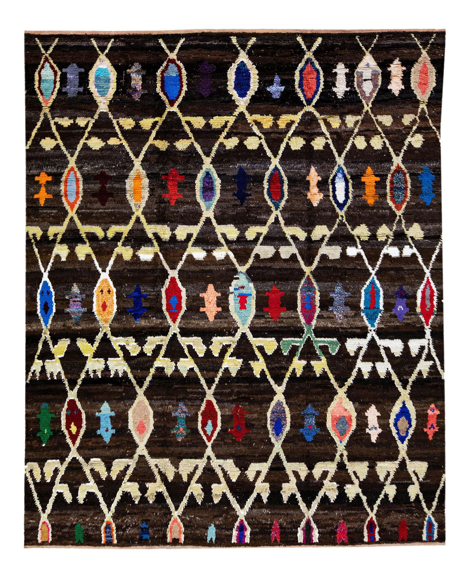 Turkish Tulu Handmade Wool Rug Brown Multicolor Tribal Design 10'3 x 12'9 (1 of 10)