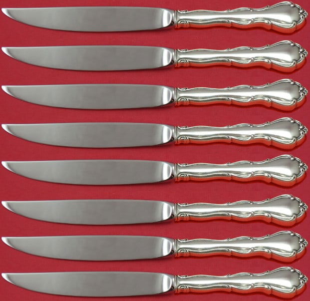 Towle Fontana Sterling Silver 8pc Steak Knife Set Not Serrated: Towle Fontana Sterling Silver 8pc Steak Knife Set Not Serrated Enhance your dining experience with this exquisite Fontana by Towle Sterling Silver Steak Knife Set. This set includes eight beautifully