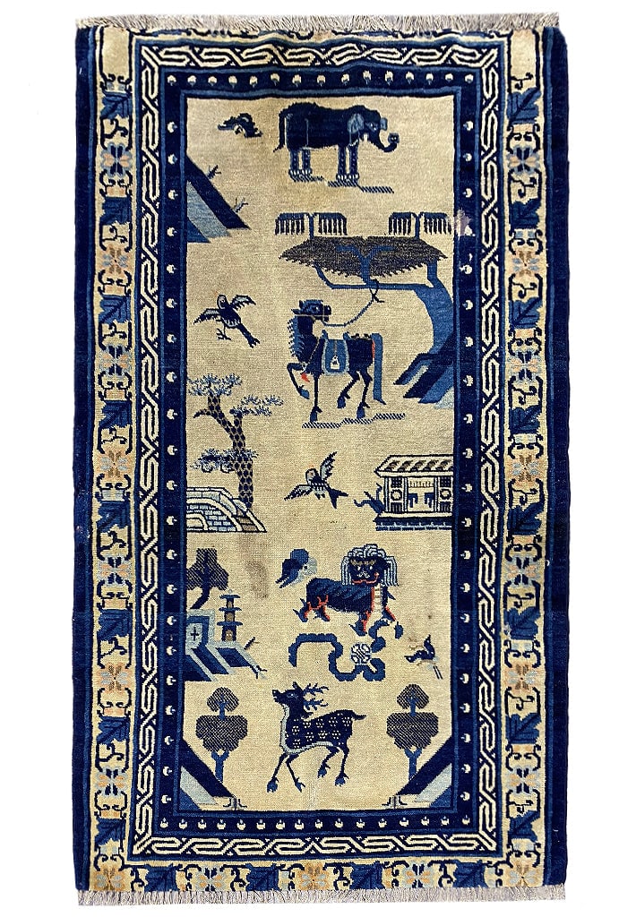 3.3 x 5.6 Antique Chinese Art Deco Rug with Animal Motifs (1 of 10)