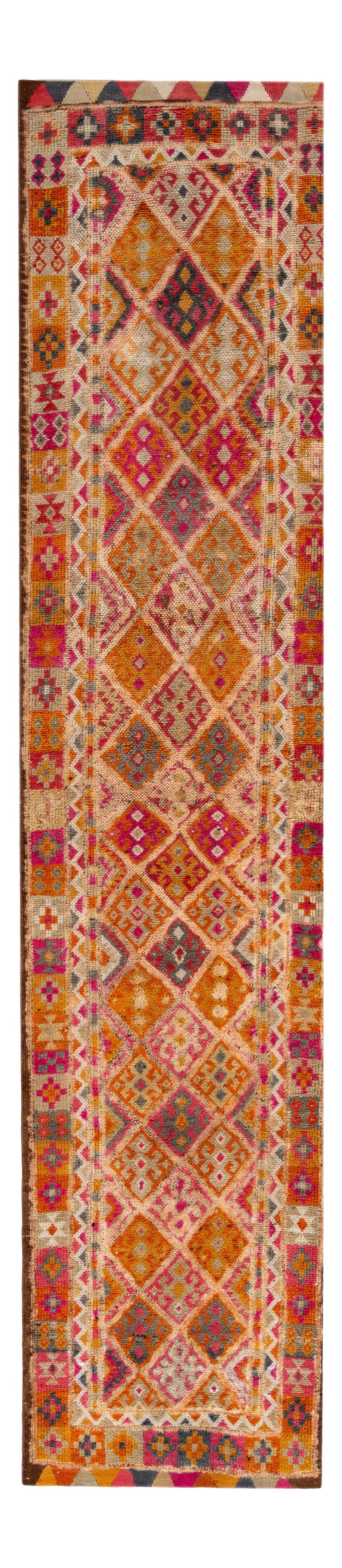 Vintage Turkish Anatolian Runner Rug 3'1 x 13'6 Orange Wool (1 of 8)