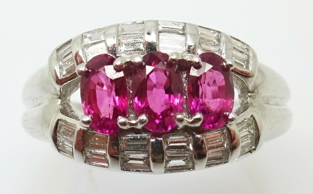 Platinum Ruby and Diamond Ring with 3 Oval Natural Rubies (1 of 10)