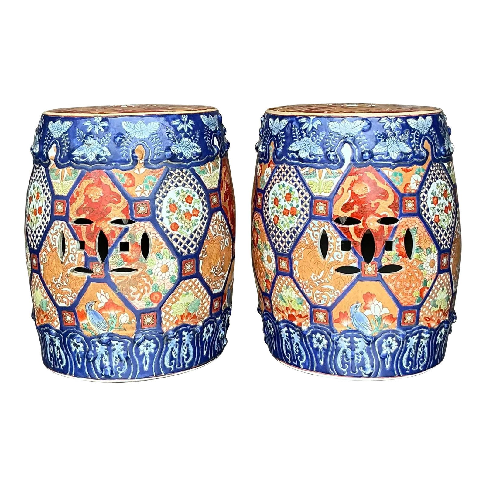 Pair of Vintage Asian Ceramic Low Stools with Glazed Finish (1 of 7)