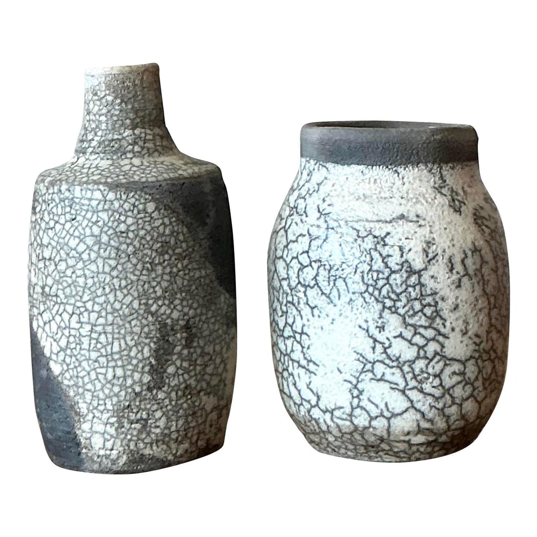 Set of 2 Marion Studio Pottery Vases With Raku Crackle Glaze (1 of 8)