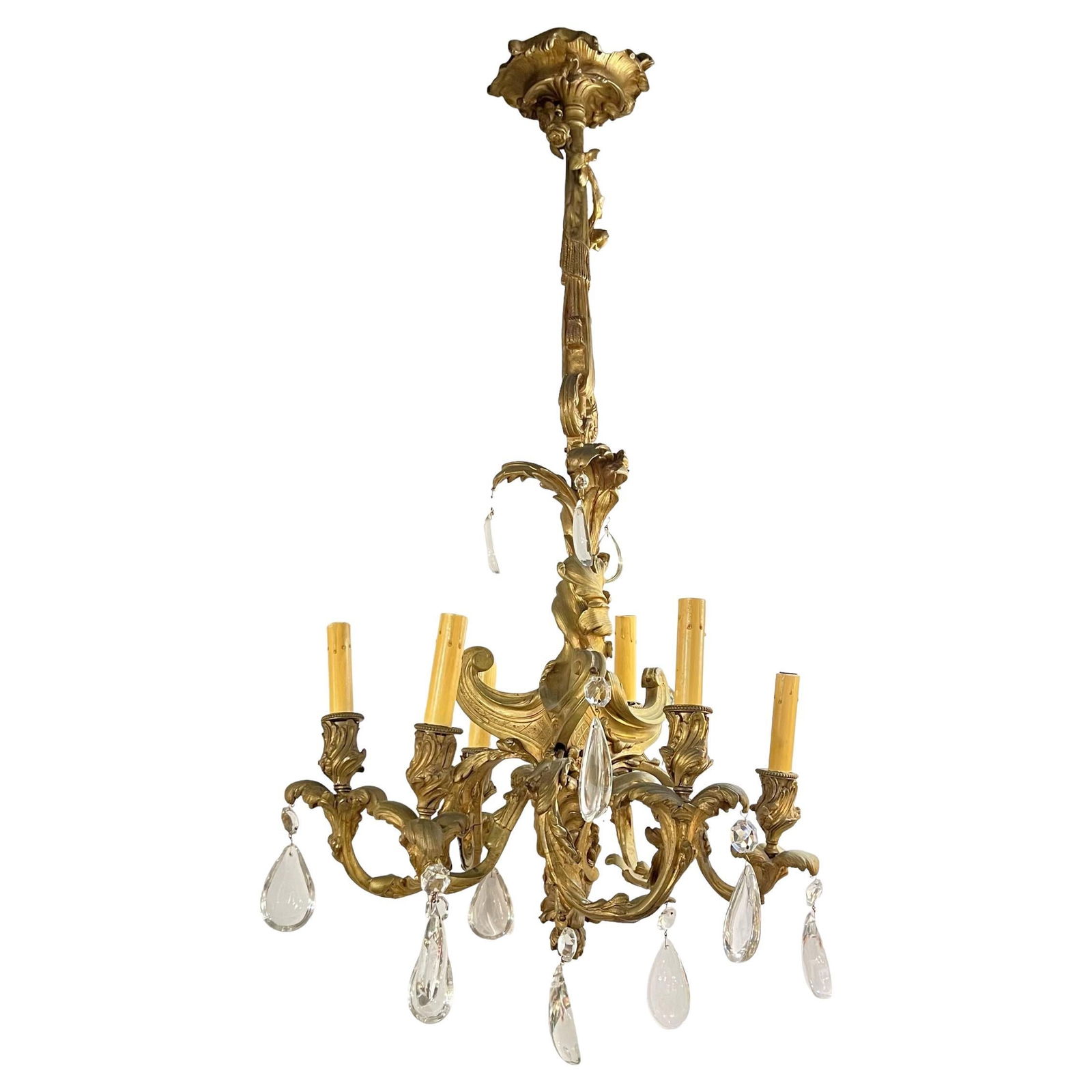 French Rococo Revival Bronze and Crystal Chandelier with Six Lights Circa 1900 (1 of 9)