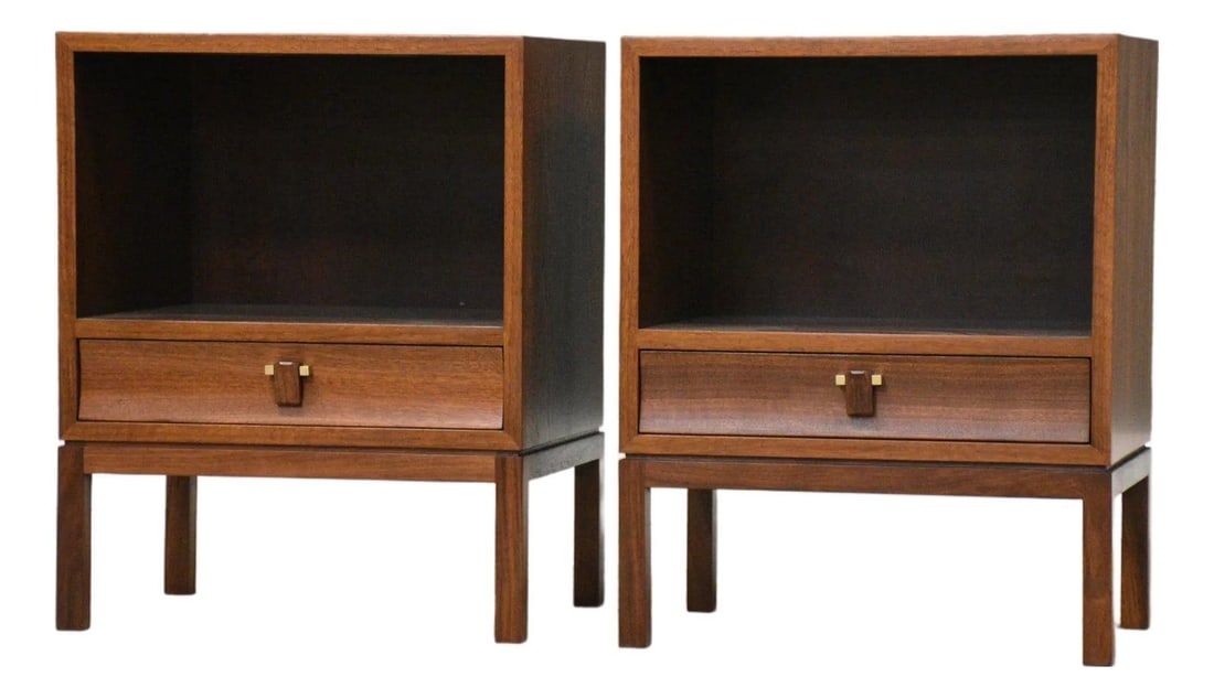 Pair of Mid Century Walnut Nightstands with Rosewood Pulls by Wormley (1 of 6)