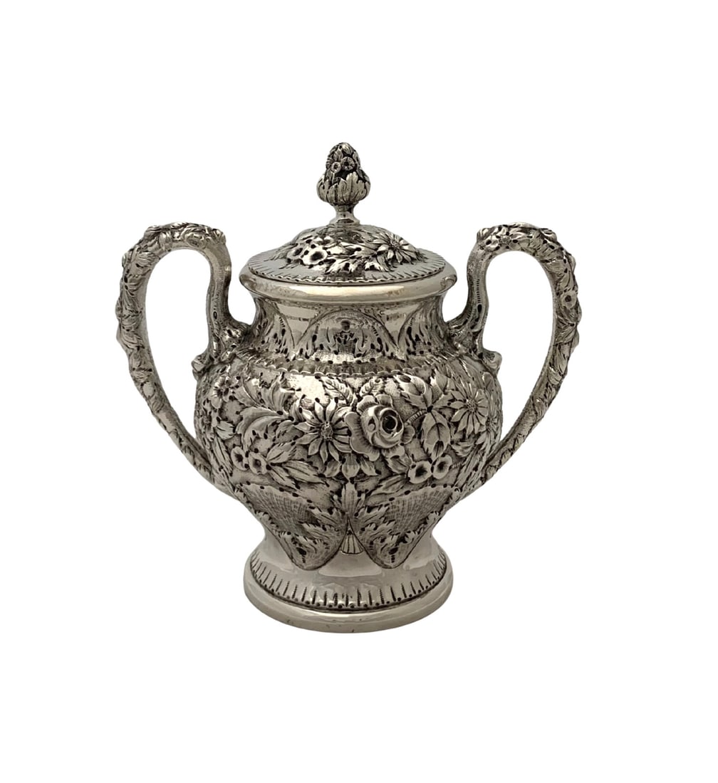 Antique S. Kirk & Son 925 Sterling Silver Floral Repousse Honey Dish (1 of 5)