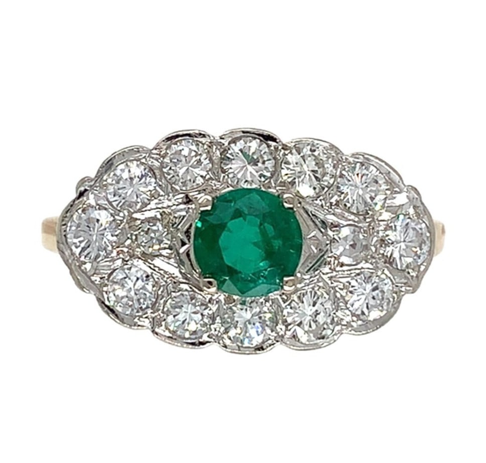 14k Yellow Gold Vintage Emerald and Diamond Ring Size 7.25 (1 of 11)