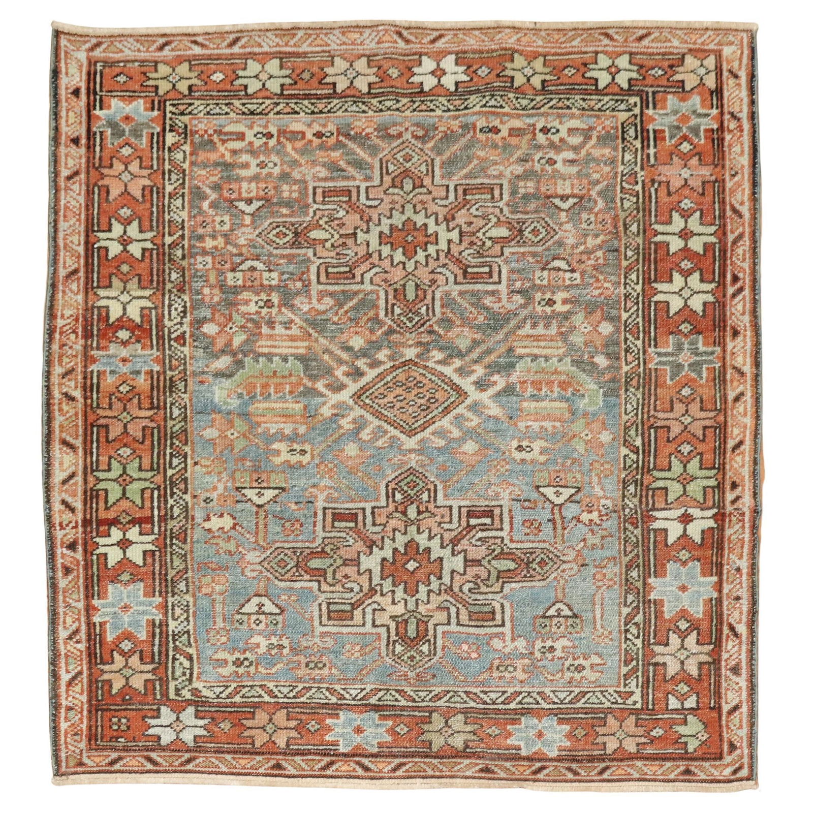 Early 20th Century Persian Heriz Hand-Knotted Wool Square Rug 42 x 47 (1 of 10)