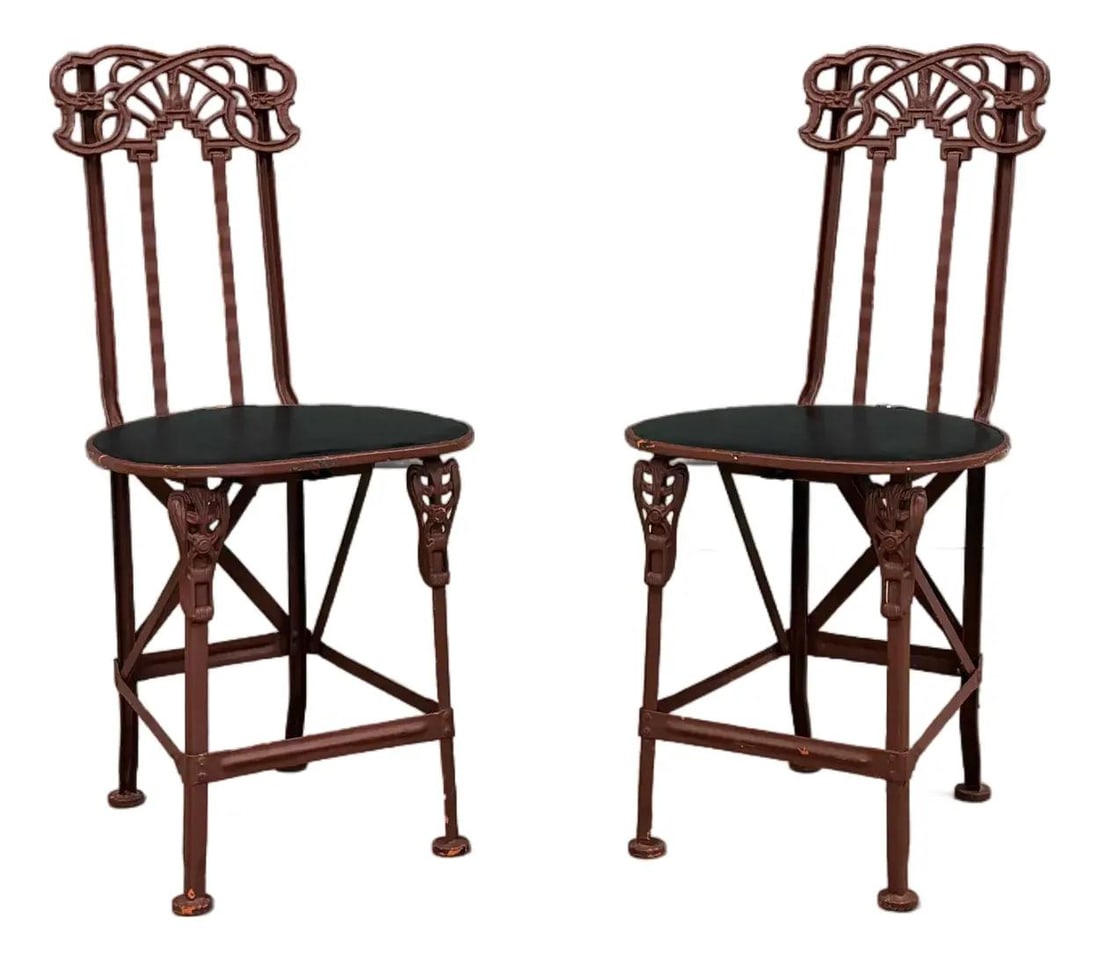 1910s Pair of Art Nouveau Cast Iron Folding Chairs (1 of 9)
