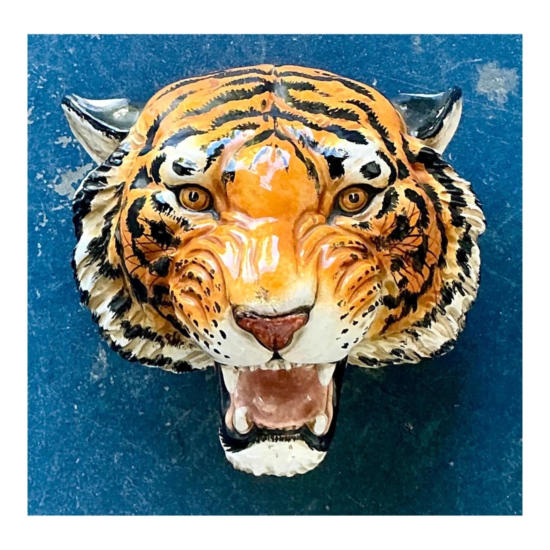 Glazed Ceramic Tiger Wall Sculpture Vintage Animal Bust 11.5x10.5x9.5 (1 of 10)