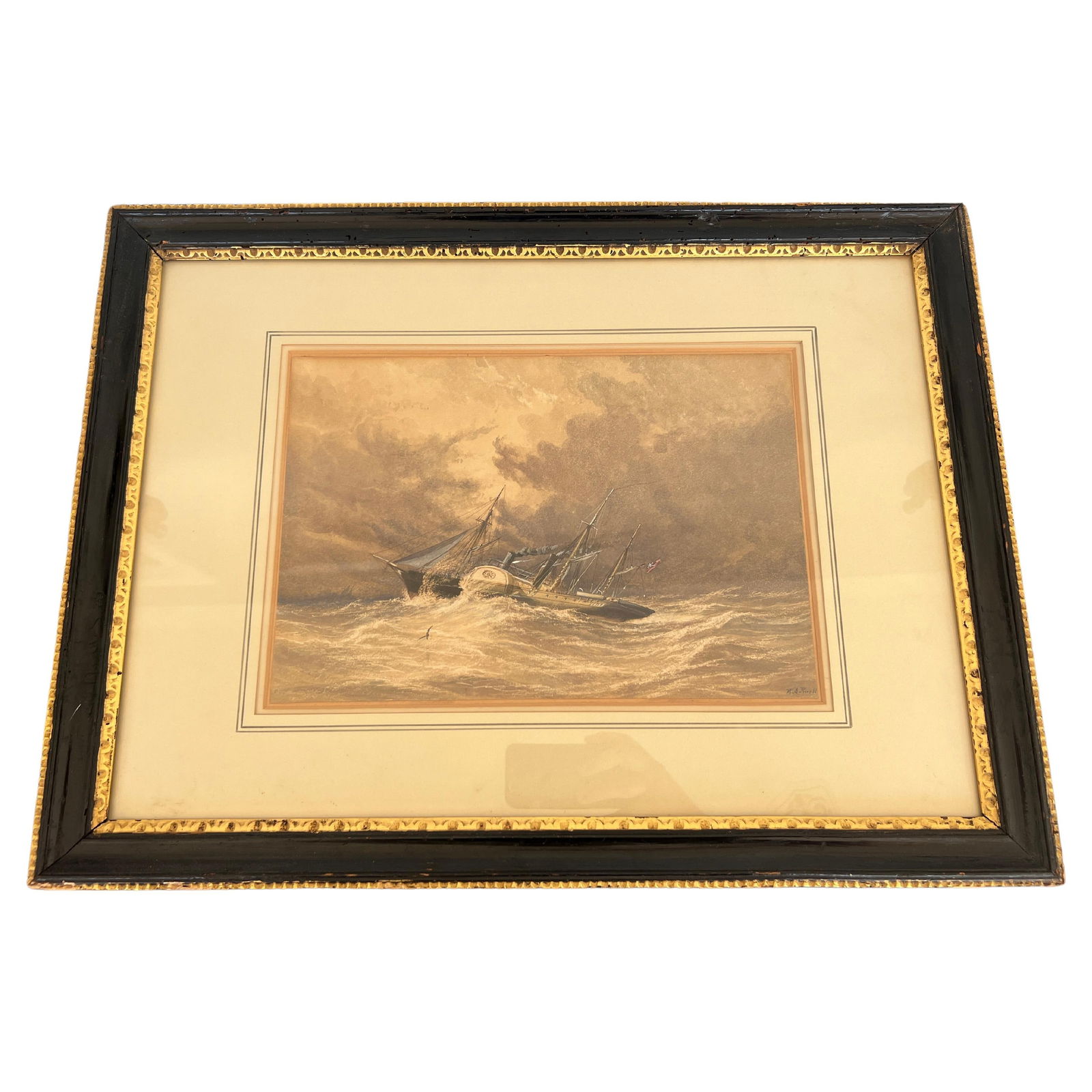 William Adolphus Knell Maritime Watercolor C. 1860 Giltwood Frame (1 of 8)
