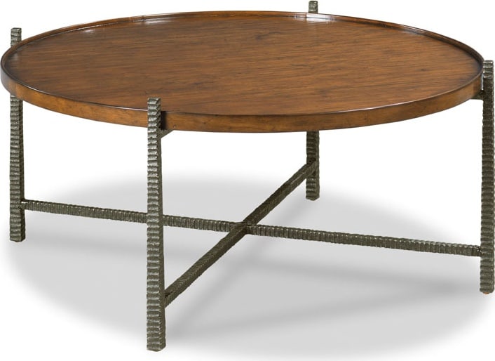 Woodbridge Sonoma Metal Circular Cocktail Table 19H 43W 43D: Woodbridge Sonoma Metal Circular Cocktail Table 19H 43W 43D Elevate your living space with the Sonoma Metal & Cherry Cocktail Table, an exquisite piece that combines functionality and style. Crafted w