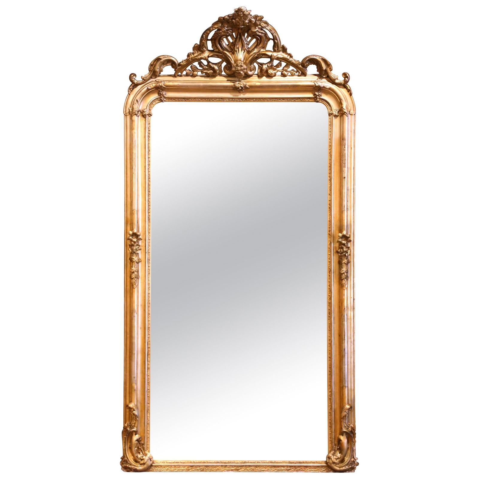 19th Century Louis XV Giltwood Mantel Mirror with Floral Cartouche (1 of 8)