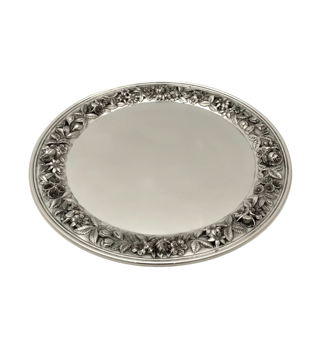 Antique S. Kirk & Son 925 Sterling Silver Floral Round Tray 12 Inches (1 of 2)