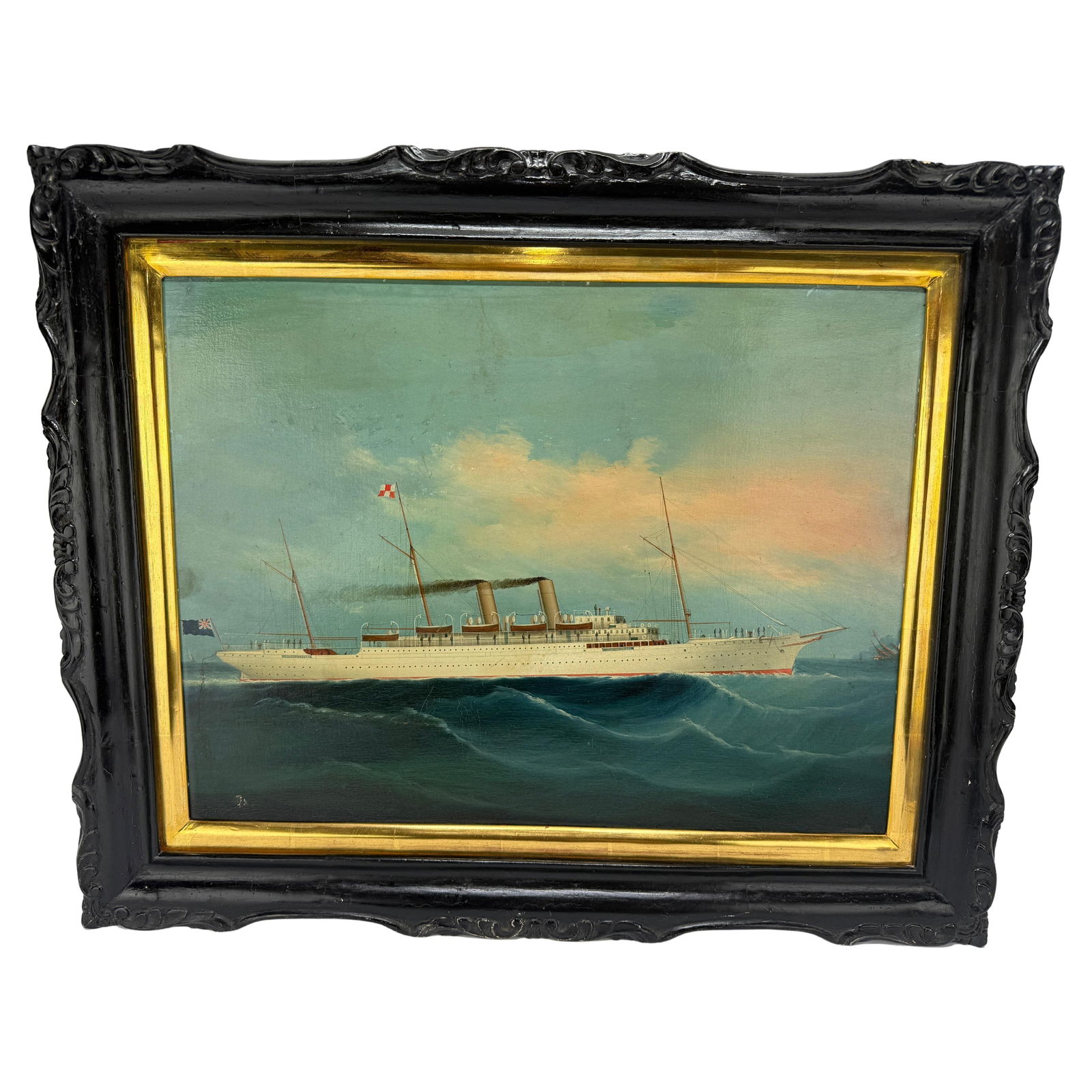 19th Century Chinese Export Maritime Painting Empress of China Yacht: 19th Century Chinese Export Maritime Painting Empress of China Yacht This exquisite Chinese Export Maritime Painting features the steam yacht Empress of China, crafted in the late 19th century. Measur