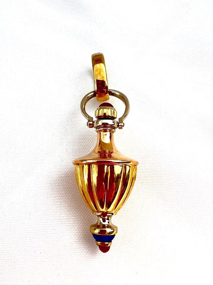 Elegant 18K Gold Ruby Lapis Jade Perfume Bottle Necklace (1 of 16)